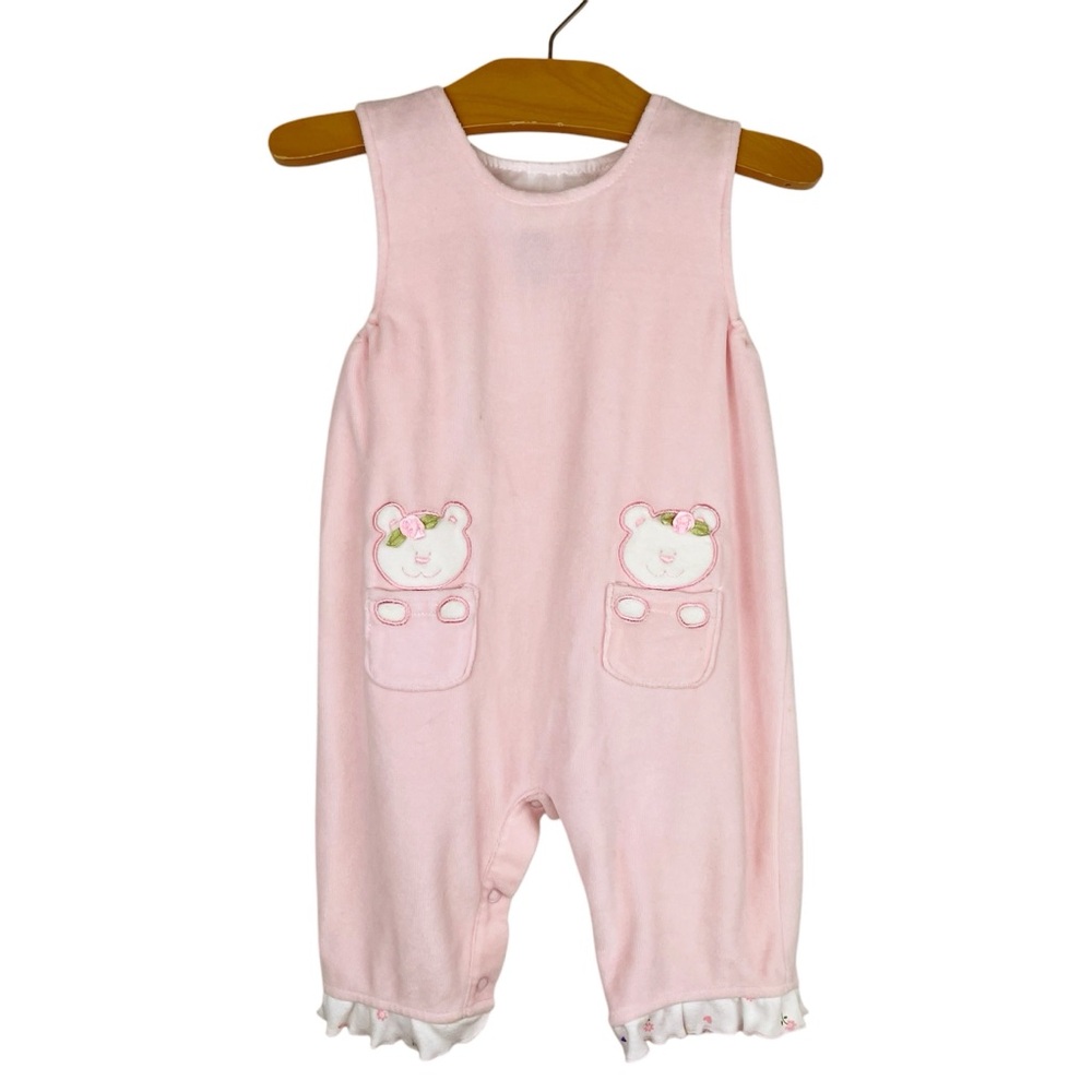 Vintage Fisher Price Pink Velvet Velour Sleeveless Romper Size 6/9 Months